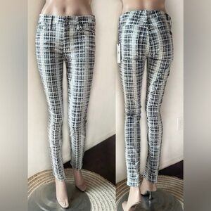 7 For All Mankind Black and White Checkered Skinny Pants.